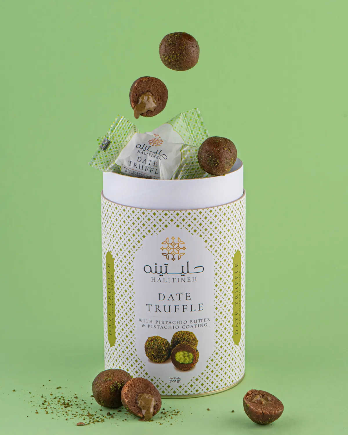 Pistachio date truffle · 300 g cylinder